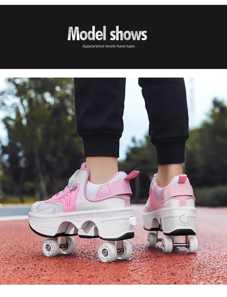 NEW children's sports roller skates deformation shoes 4 four-wheeled roller skates adult runaway shoes student deformation wheel