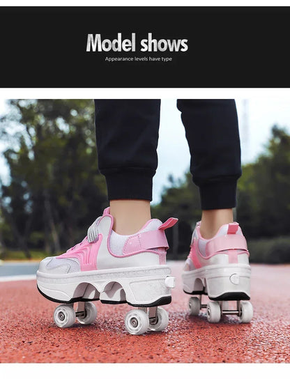 NEW children's sports roller skates deformation shoes 4 four-wheeled roller skates adult runaway shoes student deformation wheel
