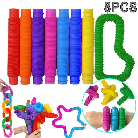 8PCS Colorful Telescopic Tube Pop Tube Stretching Tube Corrugated Tube Children Adult Stress Relief Toy Educational Folding Toys ALPENZO