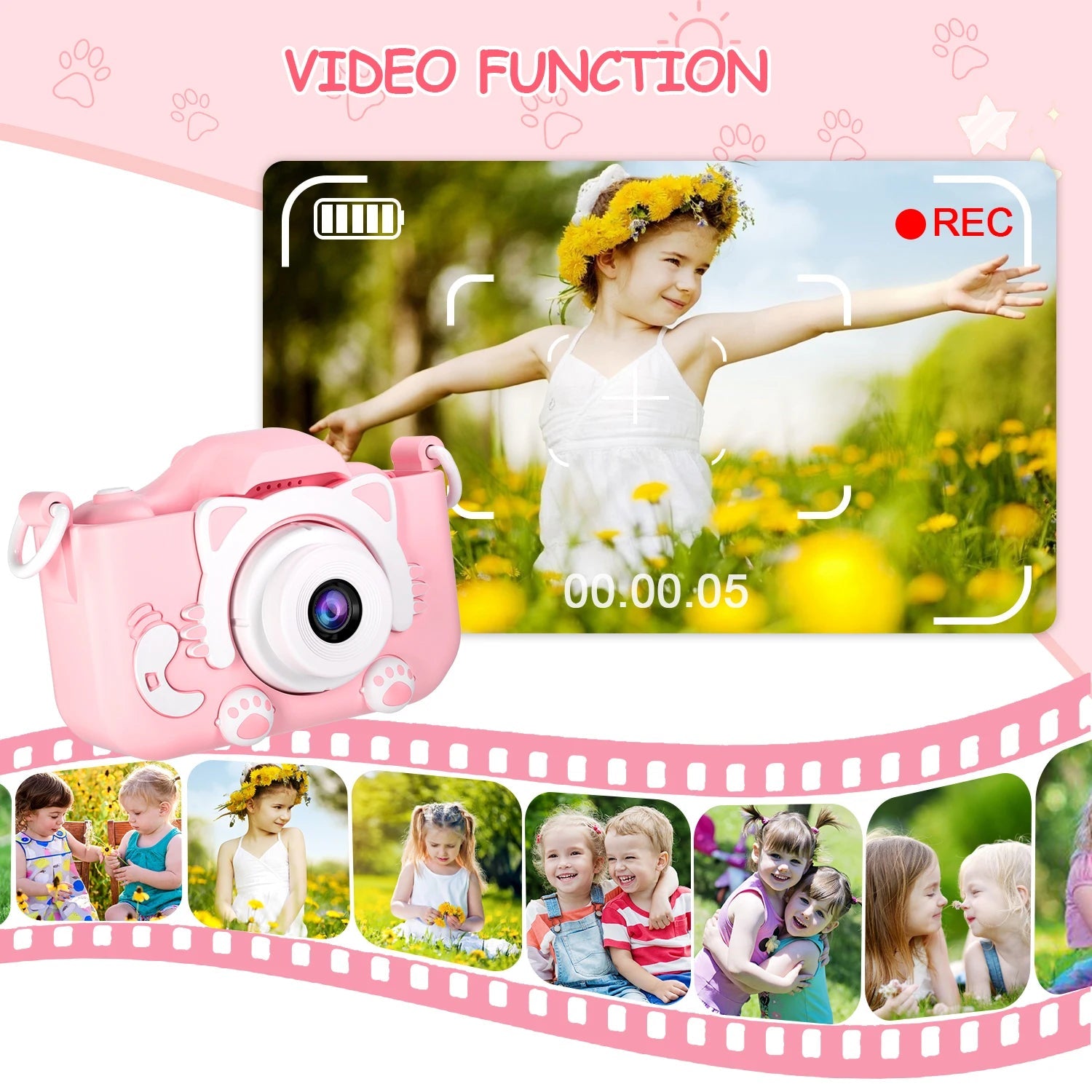 Kdis Camera Toys 1080P HD 2inch Screen Cat Mini Digital Camera for Girls Boys Children Chirtmas Birthday Gift Toys ALPENZO