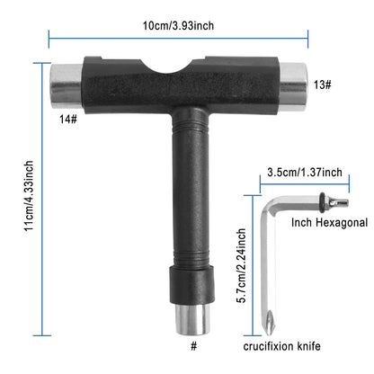 T Shape Wrench Skateboard Professional T Type Allen Key Black Longboard Skateboard Tools Board Roller Skate Wrench Tools Parts
