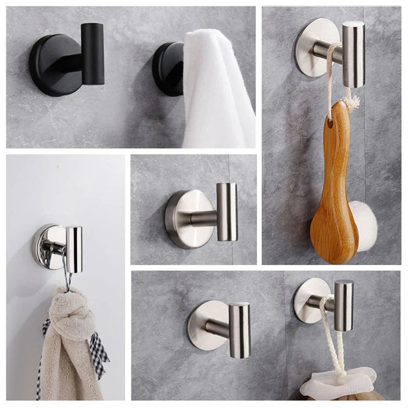 Stainless Steel Robe Hook Adhesive Wall Hook Towel Hook for Bathroom Kitchen Garage Heavy Duty Wall Mounted Kitchen Hardware - ALPENZO