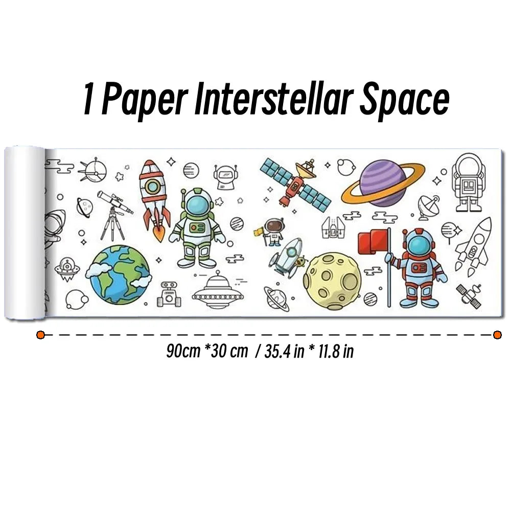 0.9/3M Space Food Animal Canvas Children's Drawing Roll DIY Coloring Paper Roll Color Filling Graffiti Paper-cut Painting School ALPENZO