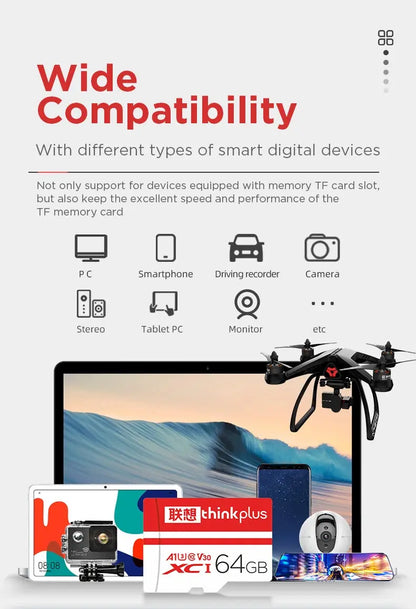 thinkplus Mini SD Card Class 10 TF Flash Card 32GB-256G Memory Card For Mobile Phone PC Speaker HD Camera Game Switch for Lenovo - ALPENZO