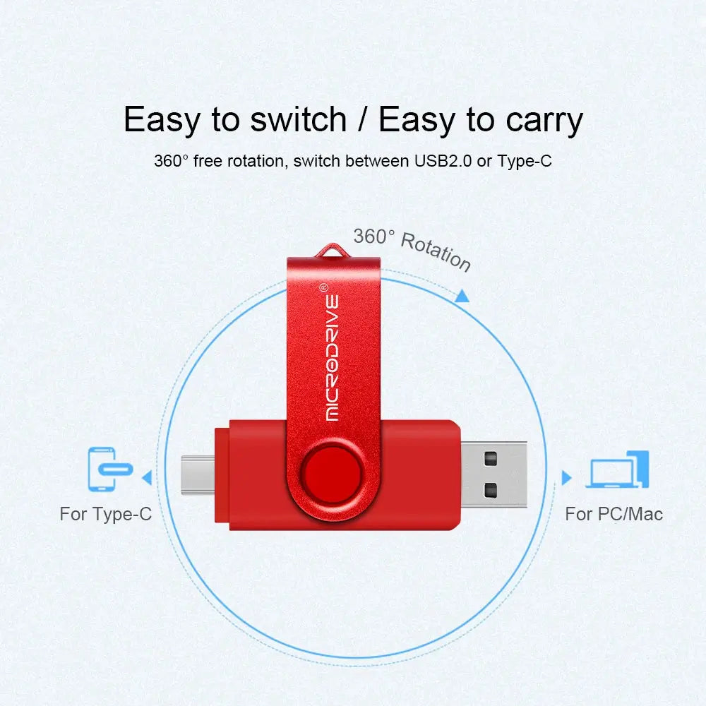 Metal USB Flash Drive 128GB 64GB 32GB High Speed 16GB 8GB Pen Drive Smart Phone  OTG  2 IN 1 Memoria Usb Stick Type C Usb 2.0 - ALPENZO