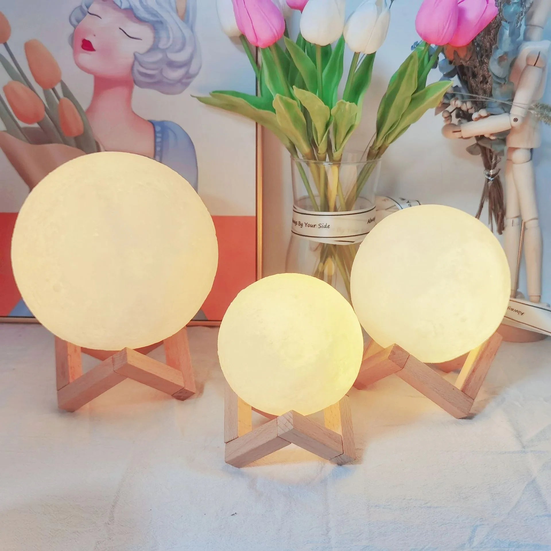 8 cm DIY Planet Lamp Moon Galaxy Night Light Art Painting Graffiti Birthday Gift Bedroom Living Room Decoration (With Stand) - ALPENZO