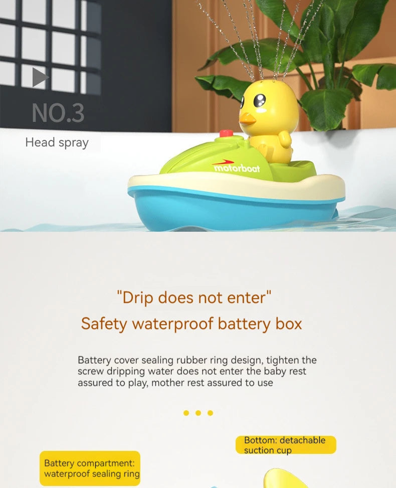 Cute Duck Bathtub Boat Toy with 3 Emotional Ducks Automatic Water Spray Toys for Toddlers, Sensory Interactive Baby Shower Gift ALPENZO