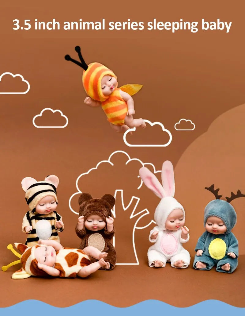 2Pcs Simulation Princess Dolls Toy Mini Cute Sleeping Baby Series Doll Cartoon Animal Toy For Kids Kawaii Dolls Girl's Gift ALPENZO