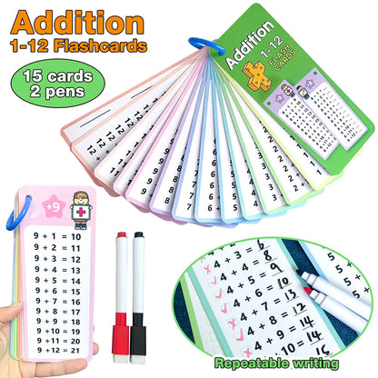 1-12 Maths Table Cards Self Check Math Learning Tool Montessori Mathematical Teaching Aids Add&Subtract or Multiply&Divide Set ALPENZO