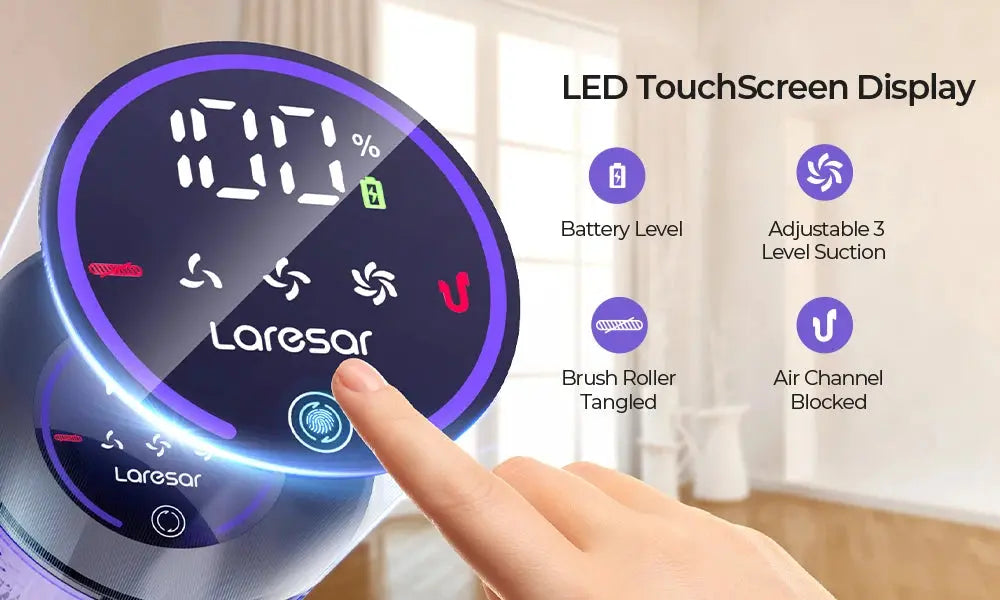 Laresar V7 500W 50KPA Suction Power Cordless Vacuum Cleaner  Handheld smart Home appliance Removable Battery Dust Cup - ALPENZO