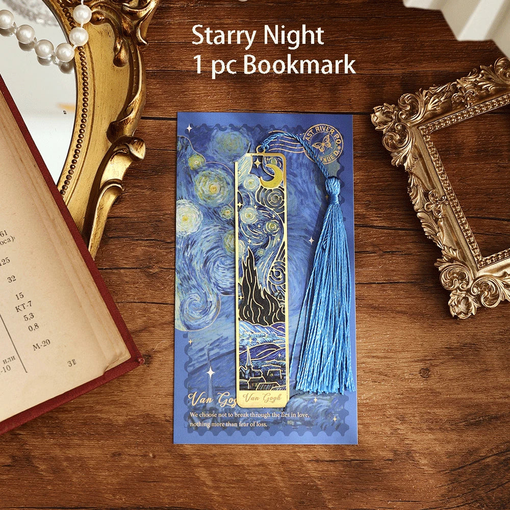 1 pc Retro Floral Painting Metal Bookmark Hollow Bronzing Bookmark With Tassel For Book Club Reader Writers Book Lovers Students ALPENZO