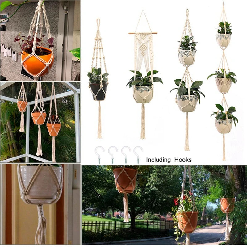 Hanging Plant Handmade Macrame Plant Hanger Flower Pot Planter Hanger Wall Decor Courtyard Garden Hanging Planter Hanging Basket - ALPENZO