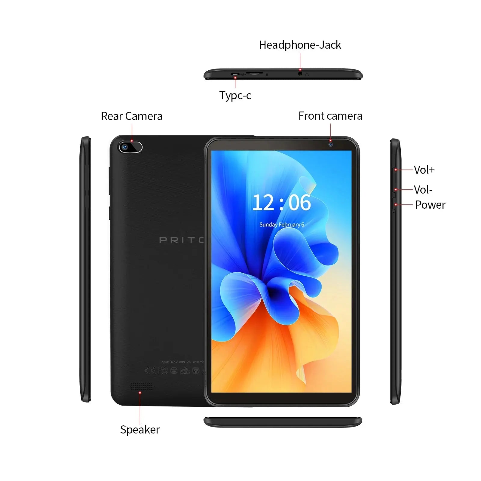 PRITOM 7 Inch Tablet PC 32 GB Android 11 with Quad Core Processor HD IPS Display Dual Camera WiFi with PU Protective Case - ALPENZO