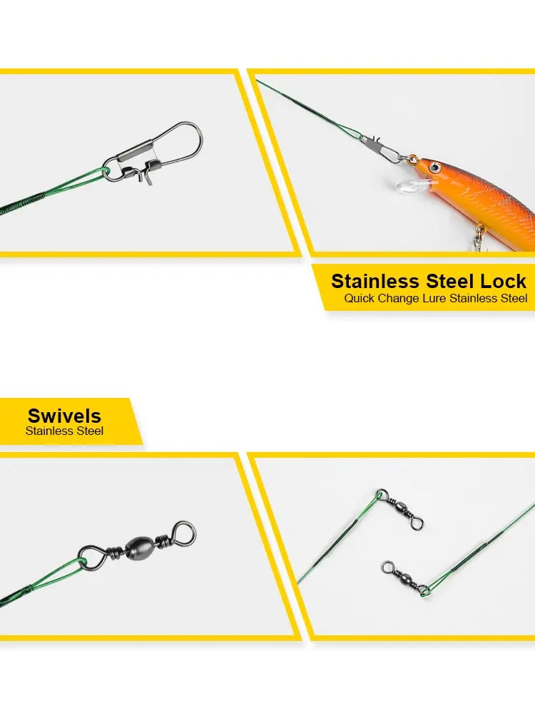 20PCS Sliver Anti Bite Steel Fishing Line Steel Wire Leader With Swivel Fishing Accessory Lead Core Leash Fishing Wire 15CM-30CM
