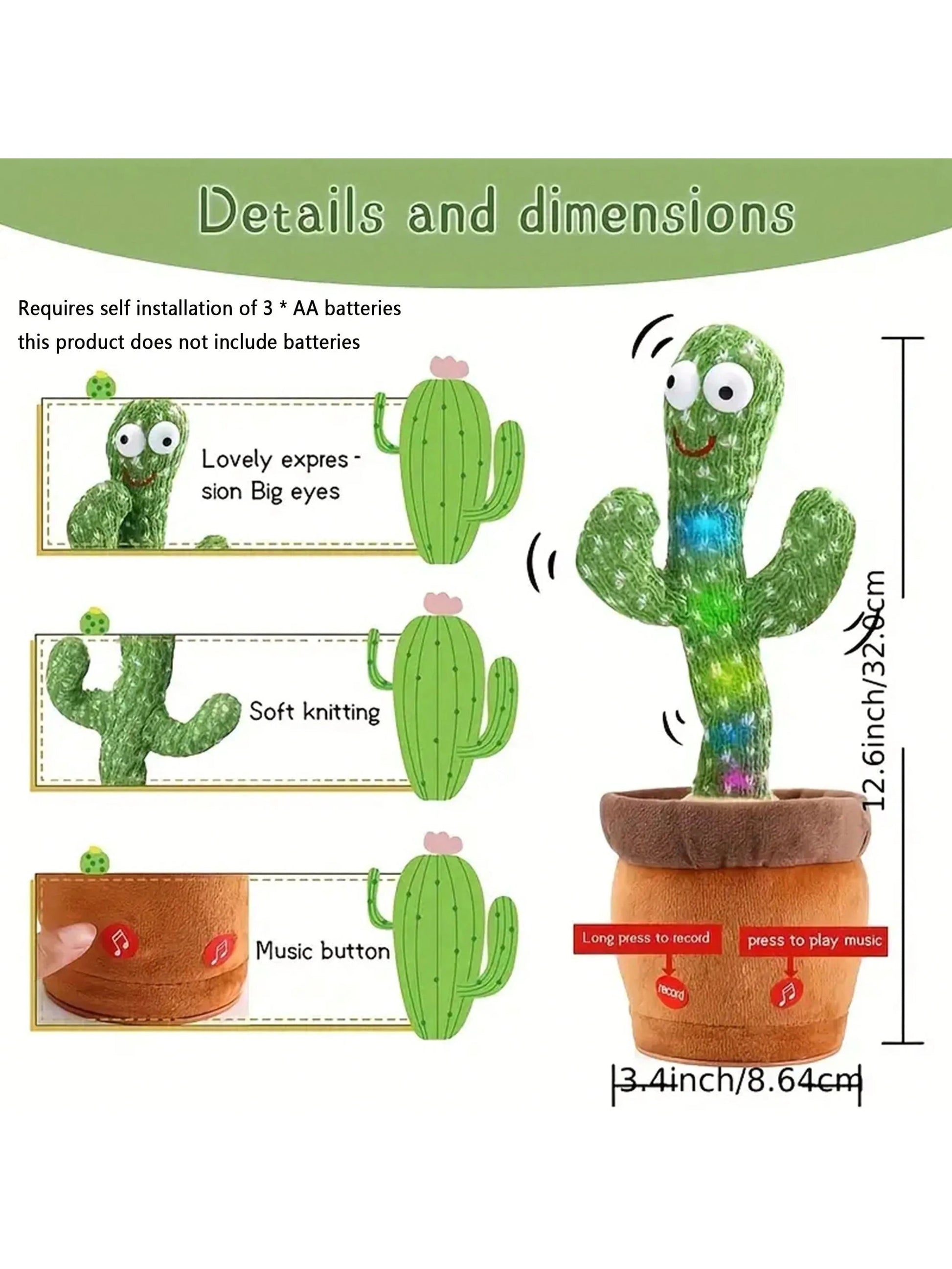 1pc-Dancing Talking Cactus Toys For Baby Boys And Girls, Singing Mimicking Recording Repeating What You Say Sunny Cactus Up Plus ALPENZO