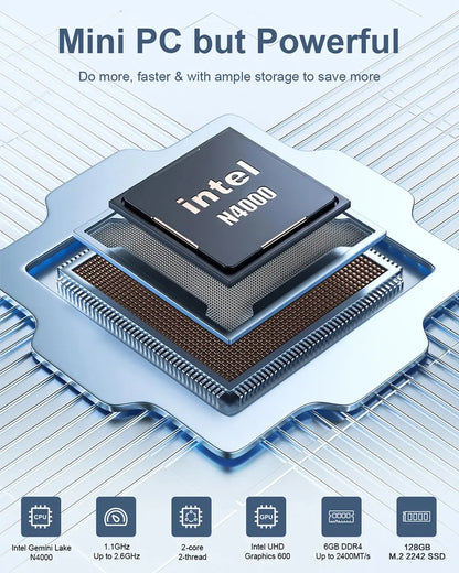 MLLSE Mini PC M2 Air Intel Gemini Lake N4000 Windows 11 6GB RAM 128GB ROM Dual-Band WiFi Bluetooth USB Mini Computer - ALPENZO
