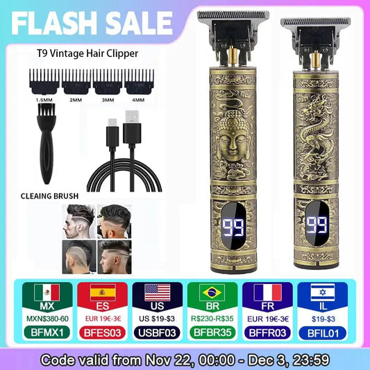 Portable Hair Cutting Machine T9 Vintage Hair Trimmer USB Fast Charging Shaver Barber Cordless Hair Clipper For Men's Barbe - ALPENZO