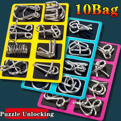 8Pcs/Set Metal Montessori Puzzle Wire IQ Mind Brain Teaser Puzzles Children Adults Interactive Game Reliever Educational Toys ALPENZO