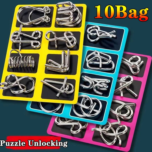 8Pcs/Set Metal Montessori Puzzle Wire IQ Mind Brain Teaser Puzzles Children Adults Interactive Game Reliever Educational Toys ALPENZO