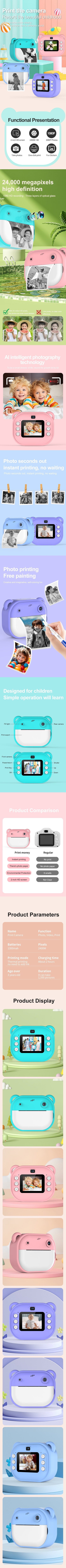 Children Digital Camera Instant Print for Kids Thermal Print Camera Instant Photo Printing Camera Video Toys+32G Memory Card ALPENZO