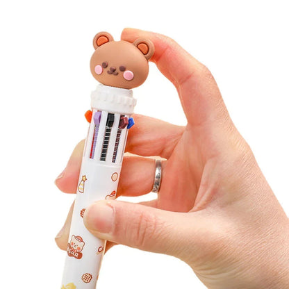 10 Colors Ballpoint Pen Cartoon Bear 0.5mm Colorful Ink Gel Pens Silicone Kawaii Pens School Office Supplies Korean Stationery ALPENZO