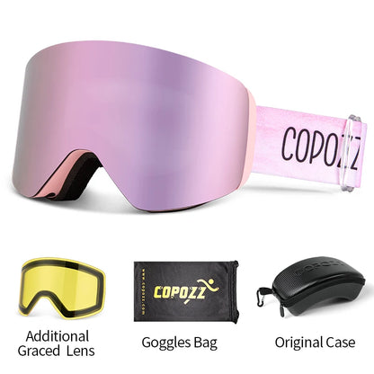 COPOZZ Winter Professional Men Women Ski Goggles Set Magnetic Quick-Change Double Layers Anti-Fog Snowboard Goggles Adults