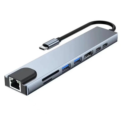 Usb 8 In 1 Type C 3 1 To 4k HdTV Hub Adapter With Sd Tf Rj45 Card Reader Pd Fast Charge For Macbook Notebook Computer - ALPENZO