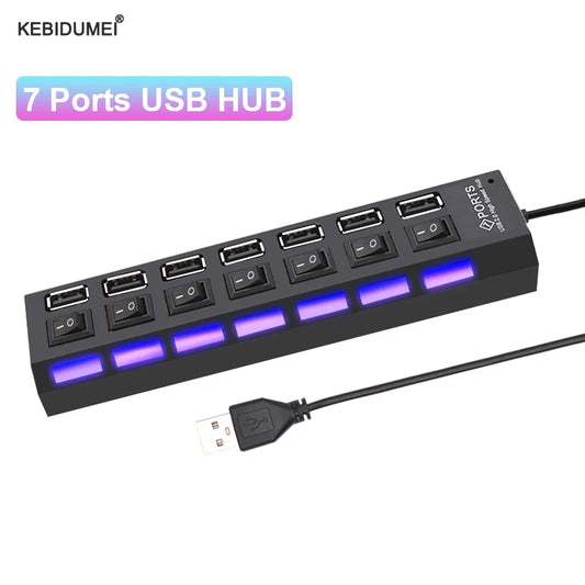 USB HUB USB Switch USB Hub 2.0 Adapter High Speed Multi 7 Ports Hub USB On/Off Switch Portable USB Splitter For Computer Laptop - ALPENZO