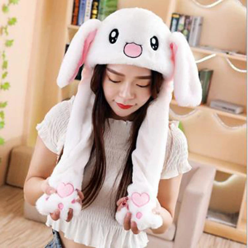 Cartoon Bunny Ear Move Hat Jumping up Toys Rabbit Girls Animal Plush Costume Cosplay Cap Kids Party for Adult Funny Anime Hat ALPENZO