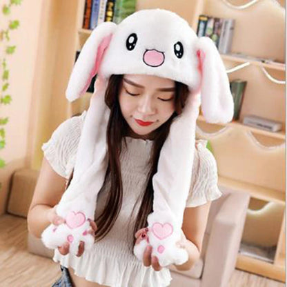 Cartoon Bunny Ear Move Hat Jumping up Toys Rabbit Girls Animal Plush Costume Cosplay Cap Kids Party for Adult Funny Anime Hat ALPENZO