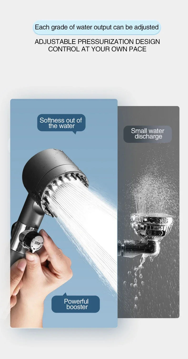 High Pressurized Filter Shower Head 3-mode Adjustable Spray with Massage Brush Rain Faucet Bathroom Accessories - ALPENZO