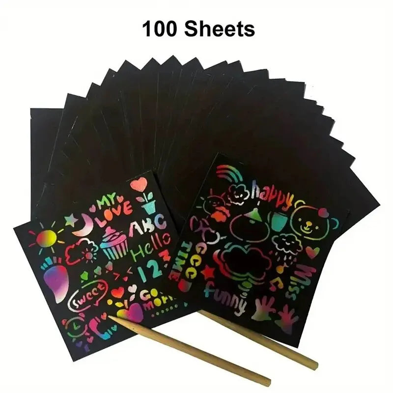 100Pcs Dazzling Scratch Painting Parent Child Interactive Toys Note Cards Handmade Painting ALPENZO