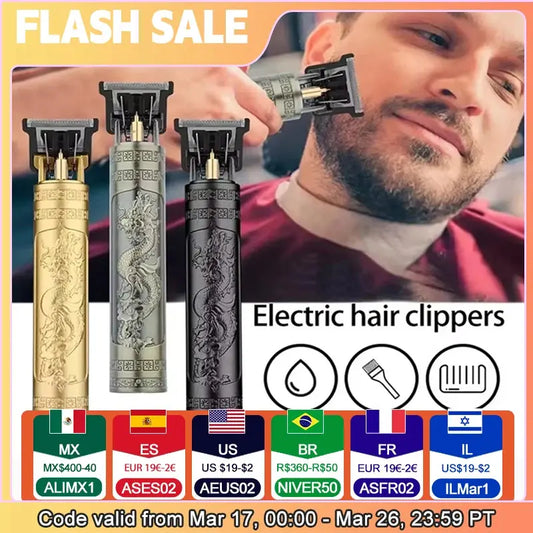 Vintage T9 Electric Hair Cutting Machine Hair Clipper Professional Men Shaver Rechargeable Barber Trimmer for Men Dragon Buddha - ALPENZO