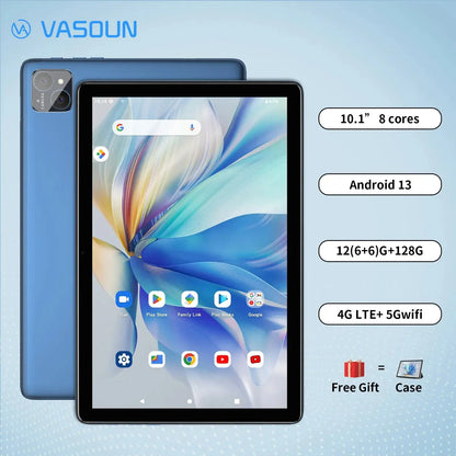 VASOUN Android 14 Tablet 10.1", 12GB(6+6 Expand) RAM, 128GB ROM, Octa Core, Dual SIM 4G Unlocked With 2.4G/5G WiFi GPS - ALPENZO