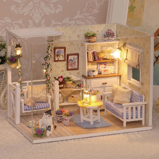 Kitten Mini Wooden Doll House Model Building Kits Toy Home Kit Creative Room Bedroom Decoration with Furniture For Birthday Gift ALPENZO