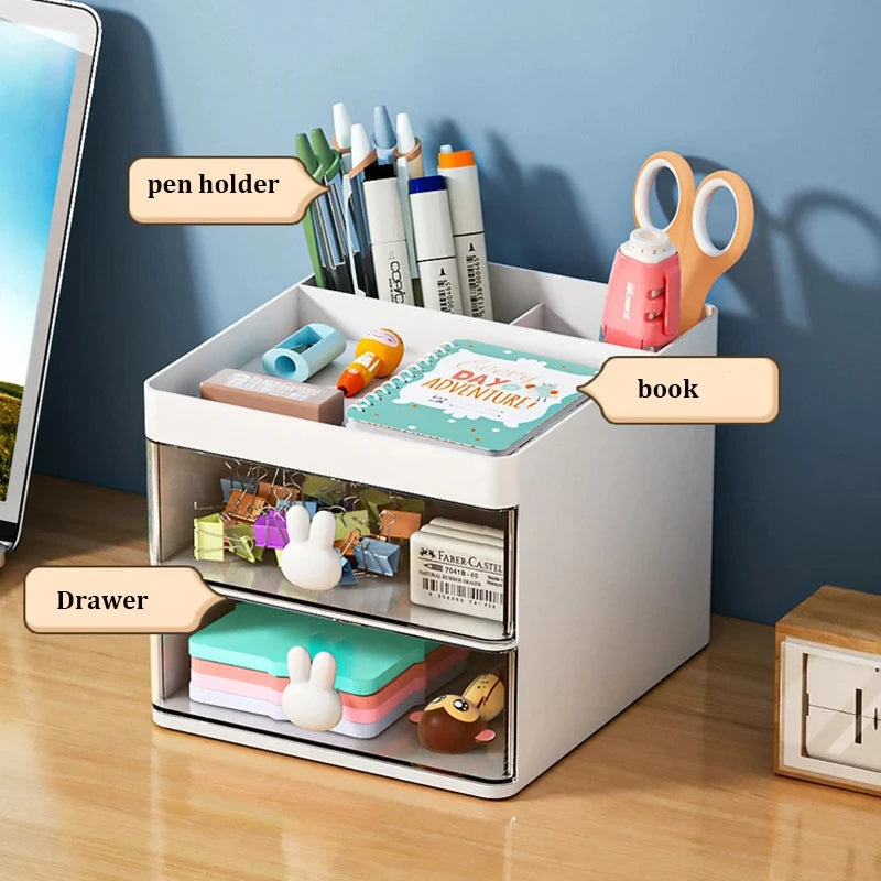 Small Desk Organizer With Drawer, Office Desktop Storage Box, Makeup Organizer, Business Card/Pen/Pencil/Mobile Phone/Stationery ALPENZO