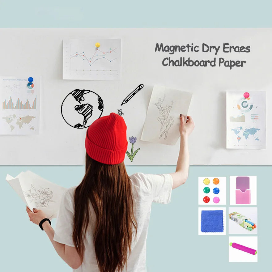 Magnetic Dry Erase Chalkboard Paper Soft Whiteboard Contact Paper Wall Sticker Graffiti Sticker For Work At Home Office/Teaching ALPENZO