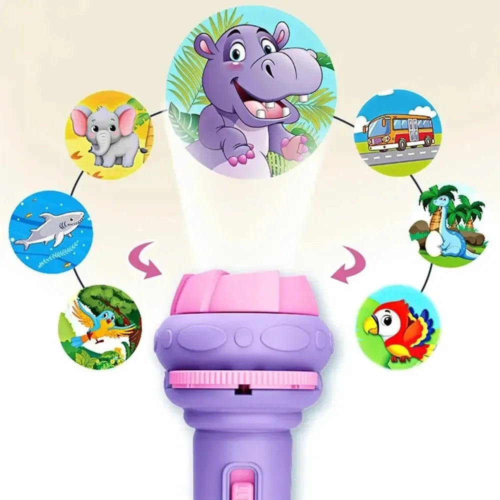 10 Cards Cartoon Projection Flashlight 80 Patterns Creative Children Flashlight Toy Projector Baby Toys Bedtime Story Book Toy ALPENZO