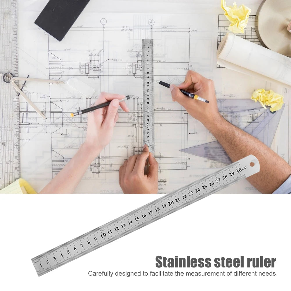 Stainless Steel Metal Straight Ruler Precision Double Sided Precision Measuring Tool Scale Metric Ruler Accessories 15-40cm ALPENZO