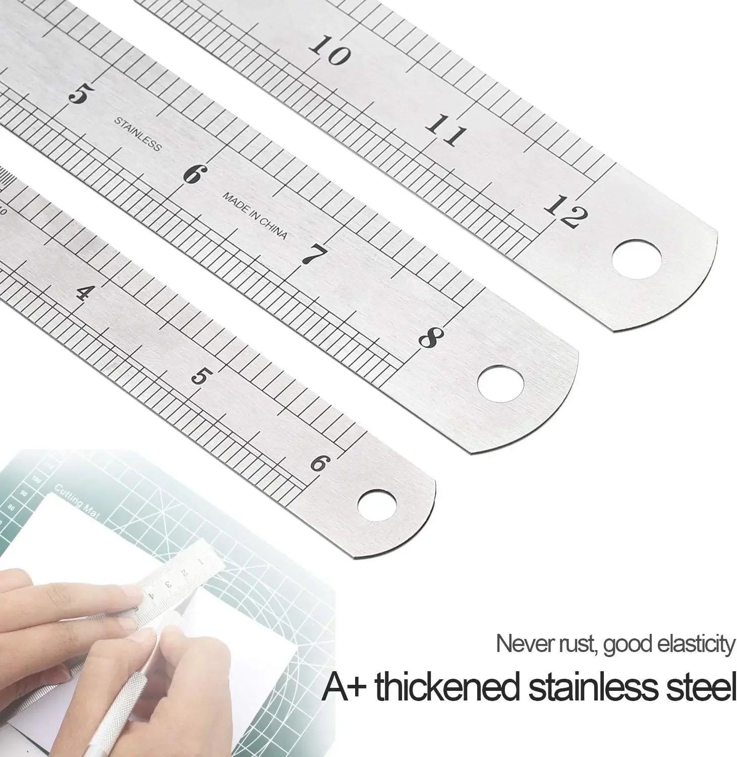 Stainless Steel Double Side Straight Ruler Centimeter Inches Scale Metric Ruler Precision Measuring Tool School Office Supplies ALPENZO