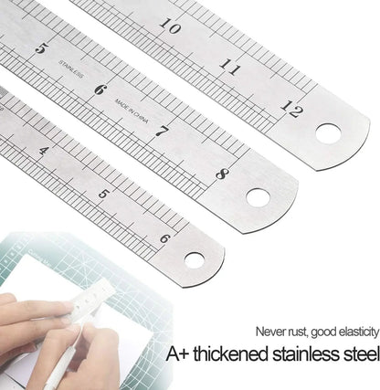 Stainless Steel Double Side Straight Ruler Centimeter Inches Scale Metric Ruler Precision Measuring Tool School Office Supplies ALPENZO