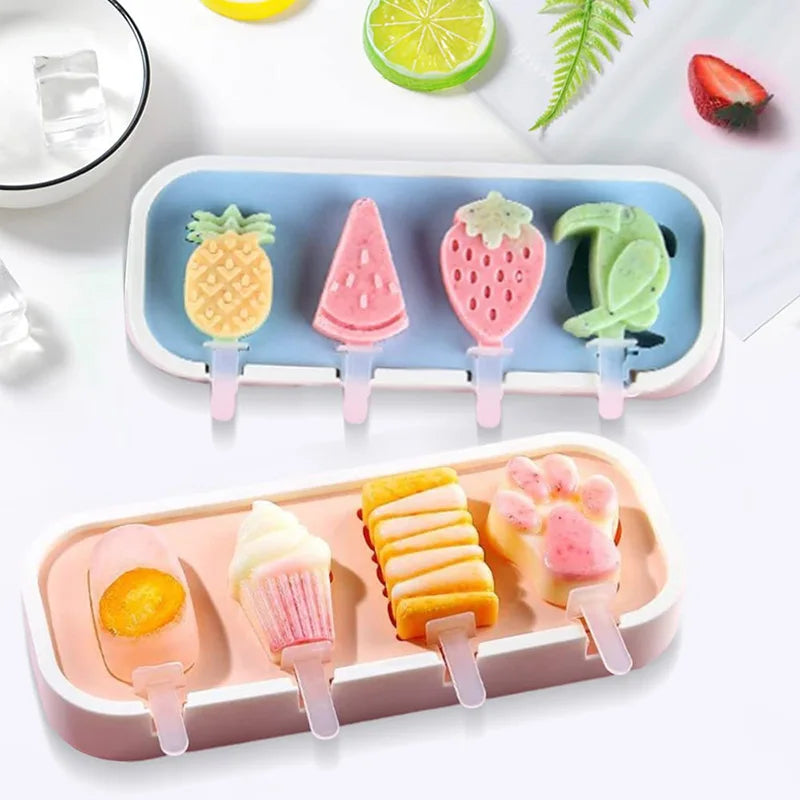 Popsicles Molds Kids Baby Cute Shapes Silicone Mini Popsicle Molds BPA Free Reusable Ice Cream Mold Popsicle Maker Homemade Set ALPENZO