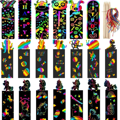 24Pcs Animal DIY Toys Scratching Painting Paper Alien Scratching Painting Colorful Scratching Paper For Kids ALPENZO
