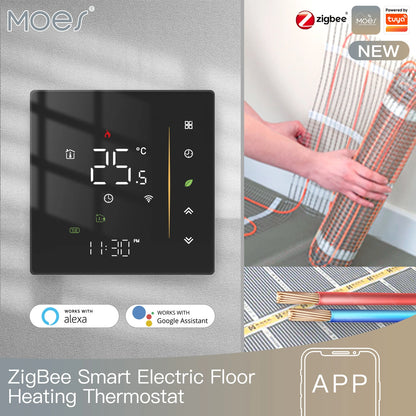 Moes Zigbee Thermostat Room Temperature Controller of Water/Electric Floor Heating Gas Boiler Humidity Tuya Work with Alex 5A16A - ALPENZO