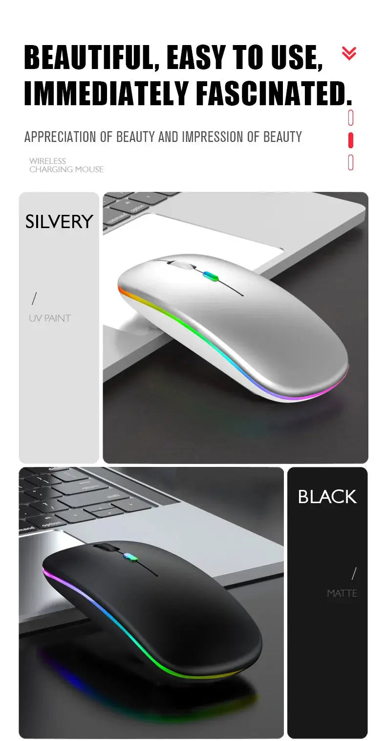 Tablet Phone Computer Bluetooth Wireless Mouse Rechargeable RGB Backlight Mice for iPad PC Laptop Tablet Phone 2.4GHz USB Mouse - ALPENZO