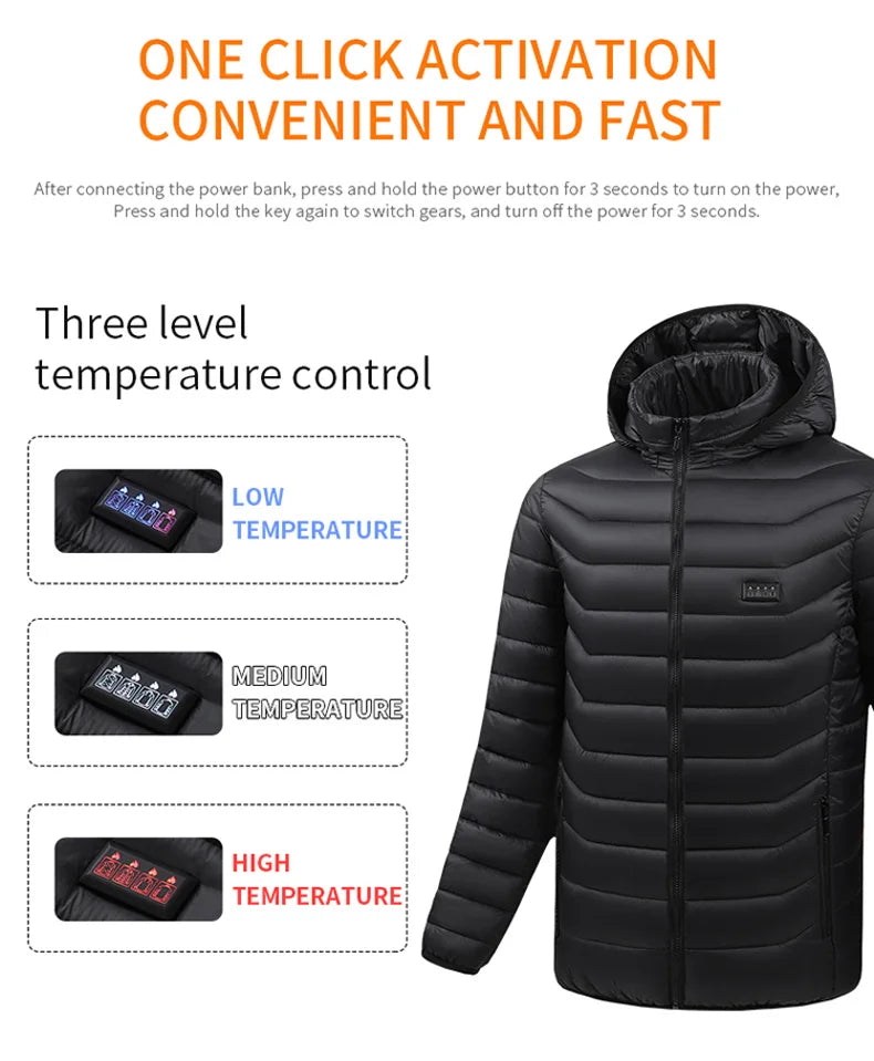 21 Areas Heating Jacket Men's Winter Usb Electric Heating Coat Functional Self-Heating Clothes Outdoor Snow Thick Padded Jacket ALPENZO