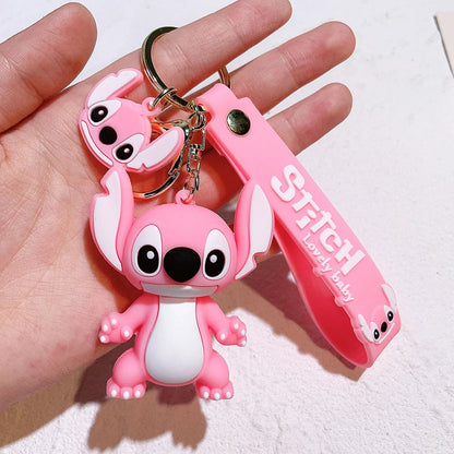 Lilo & Stitch Toys Keychian Anime Stitch Pendant Keychain Sweet Pink Angel Keychians Women Car Keyring Girl Birthday Gift ALPENZO