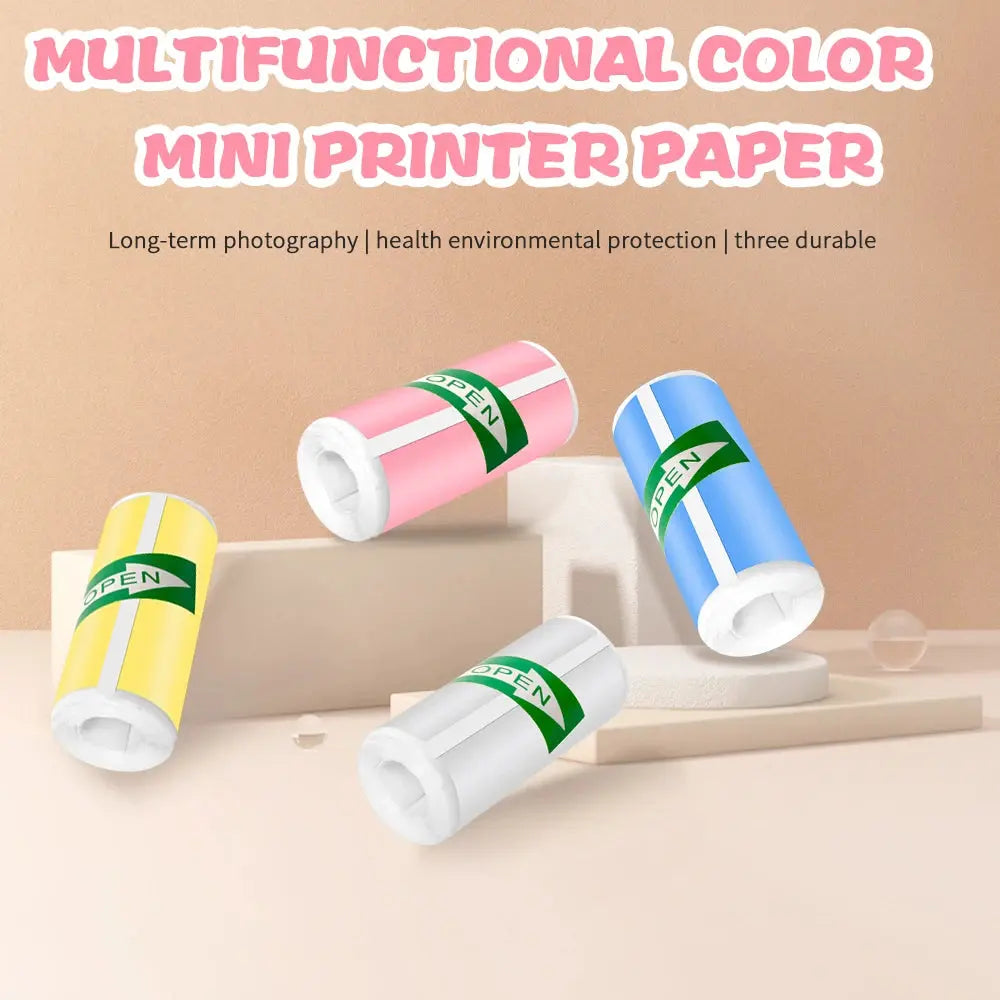HD Mini Printer Thermal Paper 57*25MM Self-adhesive Roll Paper Label Sticker Photo Inkless Printing Portable Printer Color Paper - ALPENZO