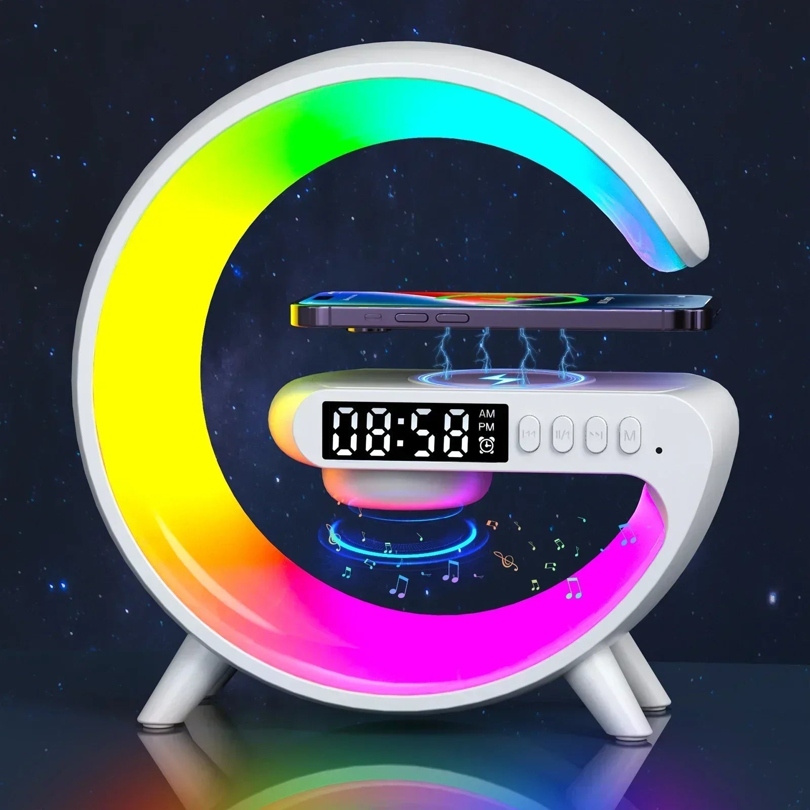Opansten Multifunction Wireless Charger Pad Stand Speaker TF RGB Night Light Fast Charging Station for iPhone 15 14 13 Samsung ALPENZO