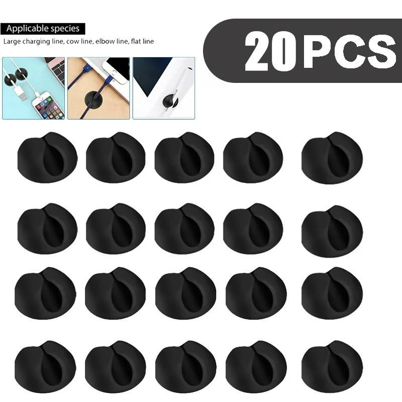 10/20Pcs Cable Clips Winder Silicone Cable Organizer Desktop Wire Storage Charger Cord Holder  for Car USB Charging Tablet Wire - ALPENZO